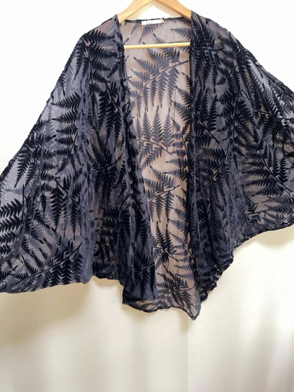 Sheer Burnout Velvet Kimono Black Fern Duster, Cover-up | Boho Lagenlook Layer - Picture 3 of 8